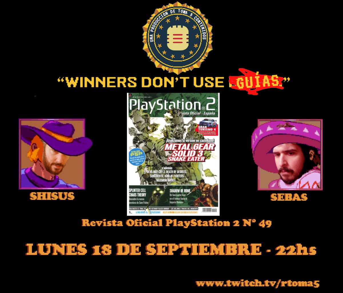 Amigos! Este lunes tenemos WINNERS nuevamente, con una revista de una época gloriosa. 

Nos volvemos legales con la REVISTA OFICIAL DE PLAYSTATION 2. 

Los esperamos a las 22hs por twitch.tv/rtoma5.

#gaming #retrogaming #PlayStation #nintendo #sega #games #playstation2