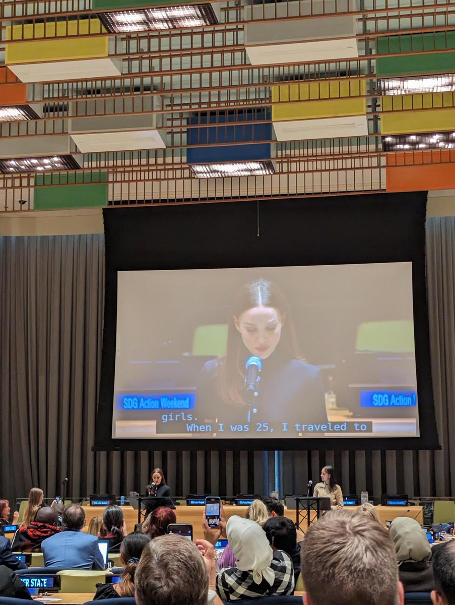 nportmanonline's tweet image. Natalie Portman speaking at the #SDGActionWeekend today.