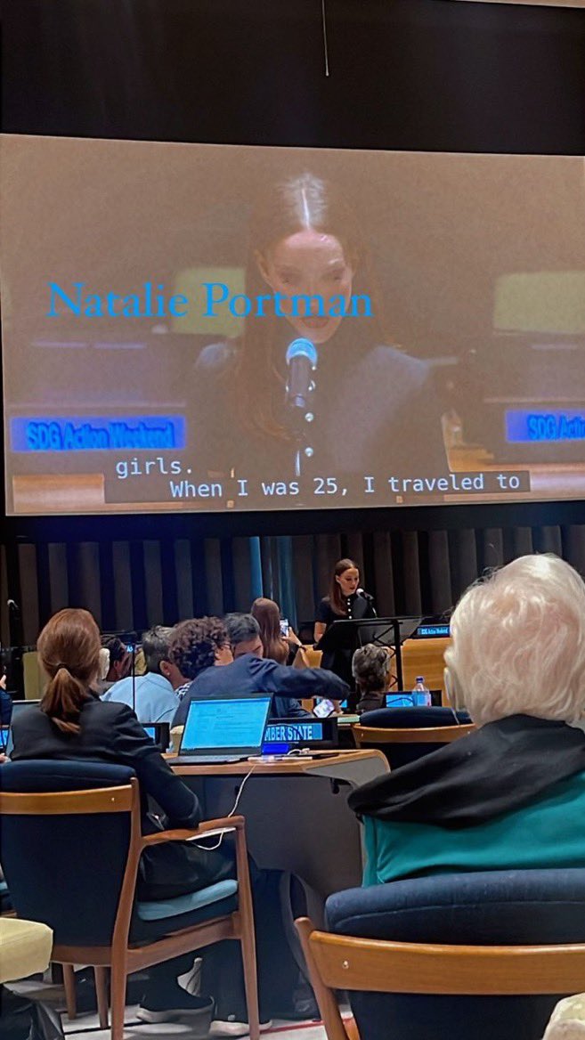 nportmanonline's tweet image. Natalie Portman speaking at the #SDGActionWeekend today.