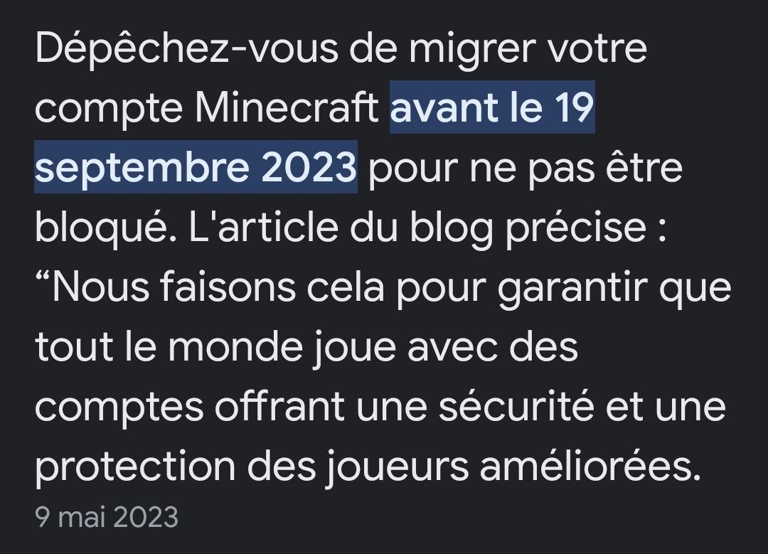 TheGuill84's tweet photo. IMPORTANT : si vous n'avez pas migré votre compte Minecraft (si vous utilisez toujours un compte Mojang et non un compte Microsoft pour jouer en gros), c'est AUJOURD'HUI le dernier jour pour le faire.

DEMAIN vos comptes seront perdus si vous ne les avez pas migré, faites le. https://t.co/FmXQXQjjUk