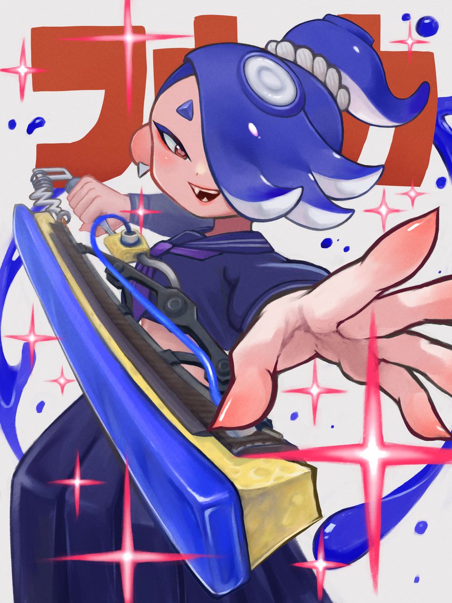 oekakirisuke's tweet image. 最近の流行りはサイドオーダーなのに、
私はポニテフウカちゃん描きました！！

セーラー服といえば、キルラキルということで、キルラキル風です( ´ ▽ ` )

#スプラトゥーンイラスト