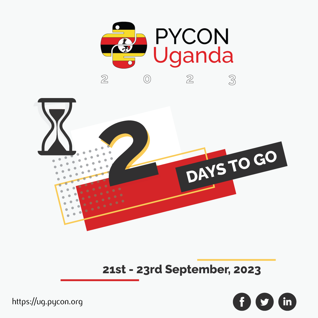 Are you as excited as we are? Only 48 hours until PyConUganda 2023! Get ready to level up your Python skills and connect with fellow Pythonistas. 

Note: We are closing Ticket Sales today!

🐍🌟 #PyConUganda #PyConUg2023