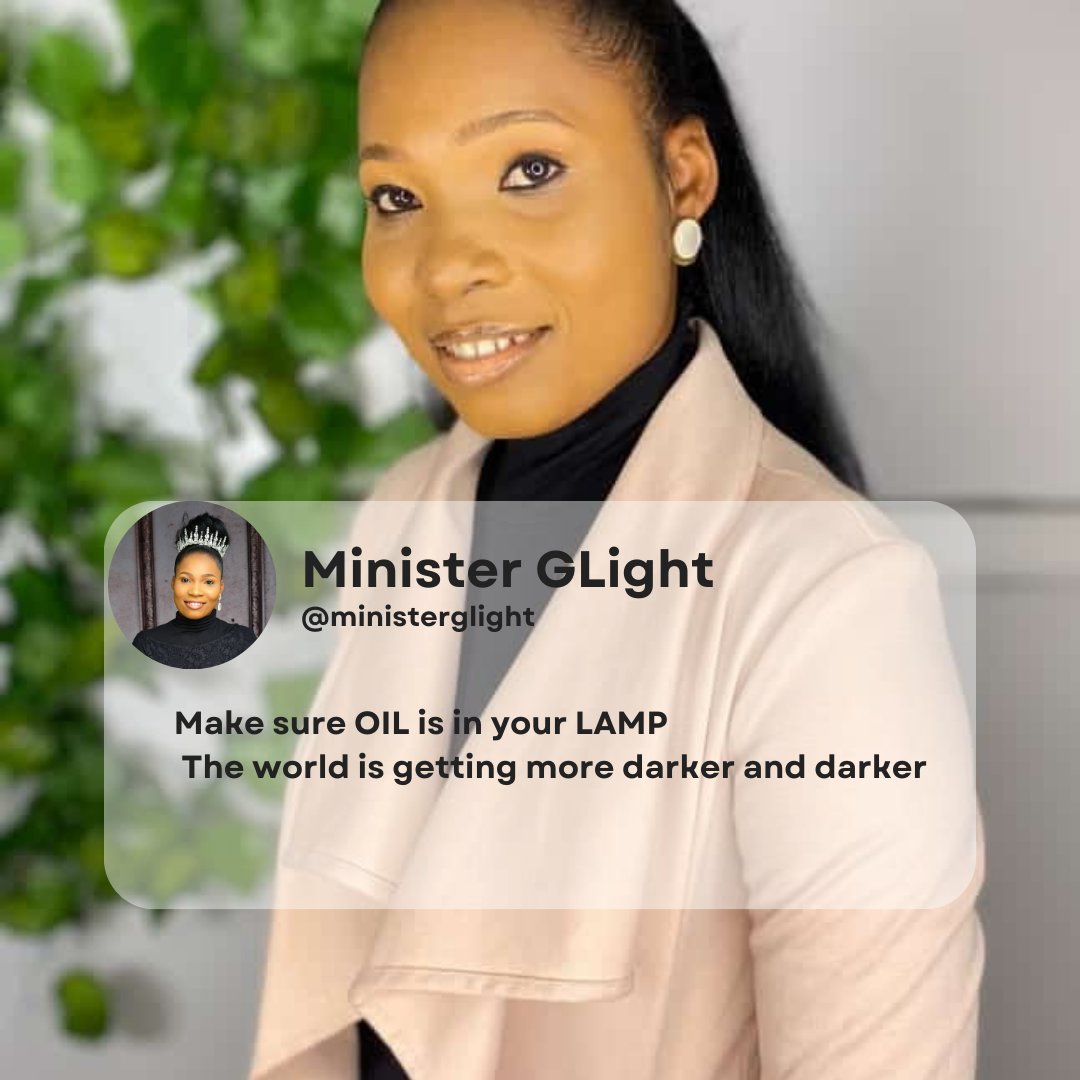MinisterGLight's tweet photo. Matthew 25:4
But the wise took oil in their vessels with their lamps.

Matthew 5:14--16

#MinisterGLight 
#glightqoute
#shininghislight
#totheendsoftheearth https://t.co/0ECuFzqTDP