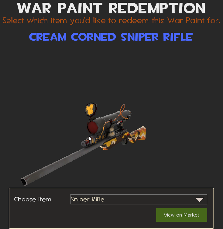 emptyprince's tweet photo. Welcome home Strange Cream Corned 100% Bloodscope. #tf2 #tf2trading #bloodscope #bloodscopecartel #warpaints https://t.co/vk00iyt8bd