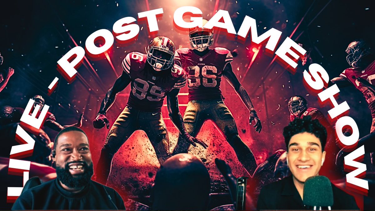 BANGBANGZ49's tweet photo. Game over, but the action's just heating up! 🔥 Join @BANGBANGZ49 &amp; @VishKumaran for an INSTANT post-game breakdown of the #49ersvsRams showdown! 🎙️ Don't miss the insights, reactions, and all the behind-the-scenes analysis! 📺 Live on YouTube right after the game! #PostGameLive https://t.co/HOuEbVEido