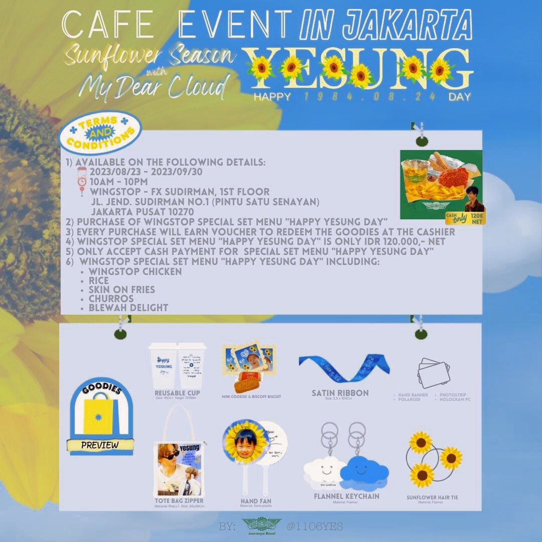 1106YES_'s tweet photo. 📣STILL AVAILABLE📣
#HappyYesungDay CAFE EVENT IN JAKARTA @shfly3424 💙✨

 🗓️ 2023/08/23-2023/09/30
📍@wingstop 
FX SUDIRMAN, 1ST FLOOR
⏰ 10AM-10PM
💰IDR 120.000,- NET [ONLY CASH]
WILL GET SPECIAL SET MENU &amp; GOODIES (TC APPLIES)

#Yesung #예성 #イェソン #SuperJunior #슈퍼주니어 https://t.co/mgwqsEhXsD