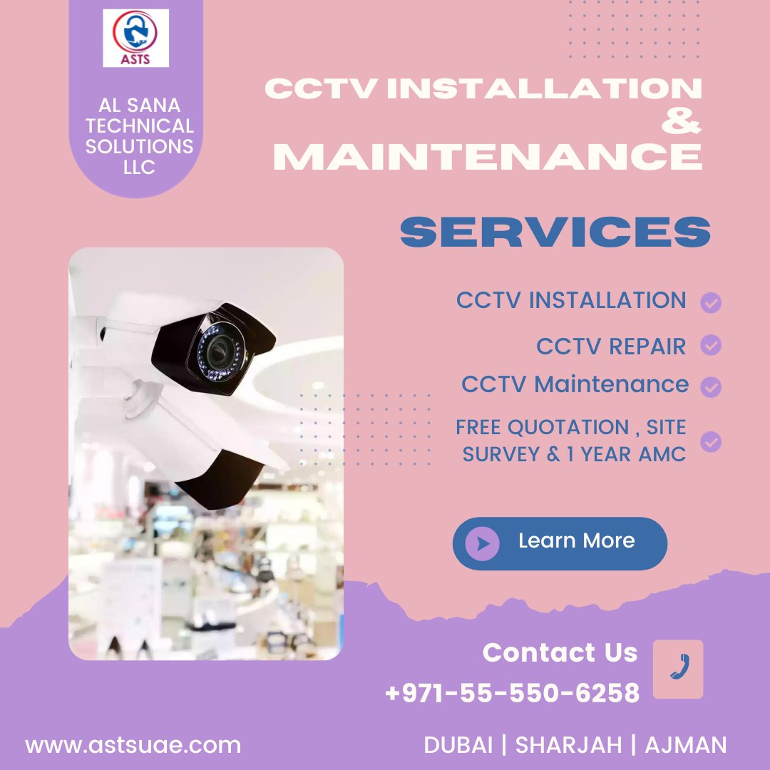 'Unlocking Security Excellence! 🛡️ Al Sana Technical Solutions is your trusted partner for CCTV installation, repair, and maintenance in Dubai, Sharjah, and Ajman. Contact us at +971-55-550-6258. Proudly approved by #SIRADubai, #SharjahPolice, and #AjmanPolice.