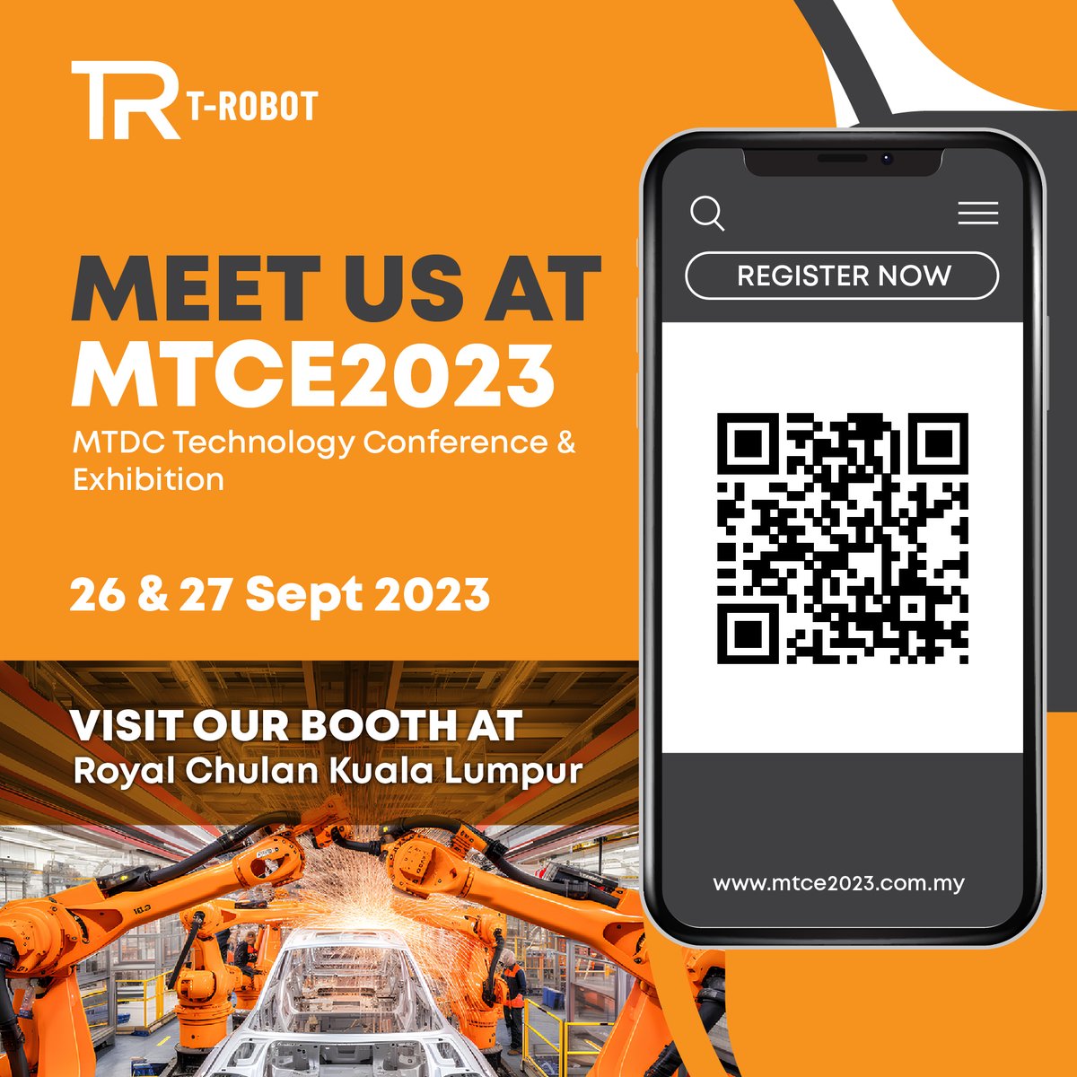 tr_trobot's tweet image. 🤖 Meet Us at MTCE2023 on 26 &amp;amp; 27 September 2023 at Royal Chulan Kuala Lumpur! 📆

Discover the future of robotics and automation with T-Robot! 🚀

👉 Register now &amp;amp; find our more at: mtce2023.com.my

See you there! 🔧 
#trobot #co9p #ir40 #mtce2023