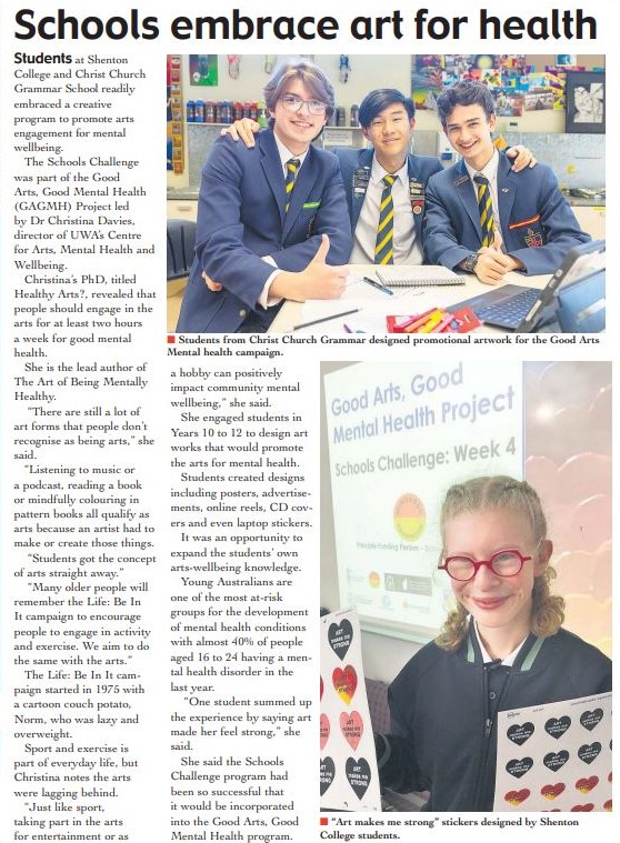 Good Arts, Good Mental Health: Students give thumbs-up to arts for mental wellbeing program (Post, 16th Sept 2023) goo.gl/6usL8HGood