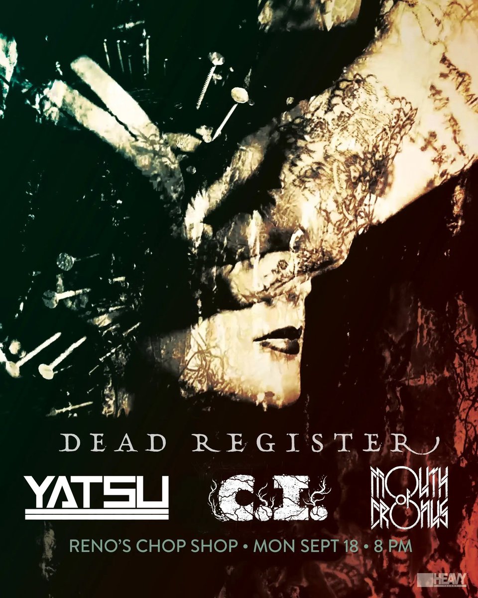 DeadRegister's tweet image. Our 26th day of tour delivers us to Dallas to crush w/ Yatsu, C.I. &amp;amp; Mouth of Cronus @ Reno's Chop Shop - Mon 9/18!
§
#dallas #texas #doomgaze #powerviolence #gothic #postmetal #postgoth #goth #doom #metal #postrock #bass @music_man