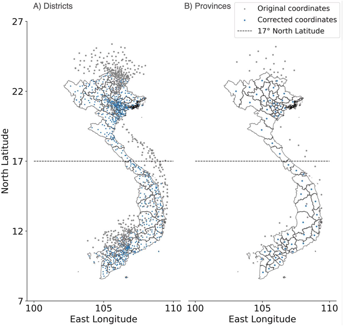 Always plot your data (and check your projections) exhibit N; Vietnamese districts aren't in the ocean. 
Kudos to the authors for issuing the correction. 
sciencedirect.com/science/articl…

Don't do spatial data work in Stata. Py/R have dedicated libraries. 
geopandas.org/en/stable/docs…