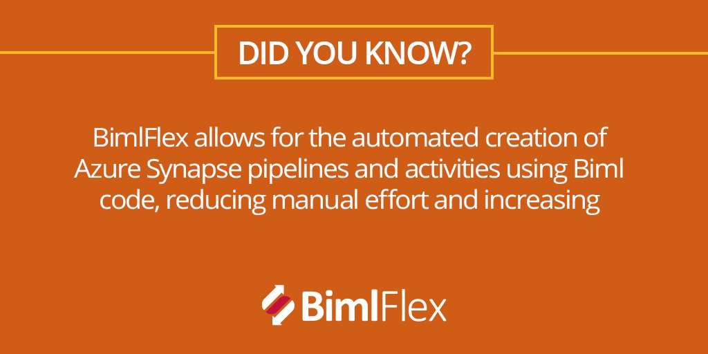 Did you know #BimlFlex can automate the creation of #Azure #AzureSynapse pipelines and activities using #Biml code, thereby boosting efficiency? #biml