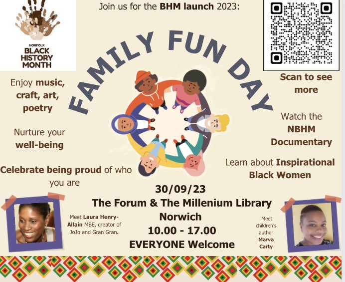 Not long now til the Norfolk #BlackHistoryMonth launch event <a href="/TheForumNorwich/">The Forum Norwich</a> and <a href="/MillenniumLib/">Norfolk & Norwich Millennium Library</a> alongside the African &amp; Caribbean market. Art, music, food, children’s storytime and hearing how to teach children about antiracism. Sat 30th September; opens at 10