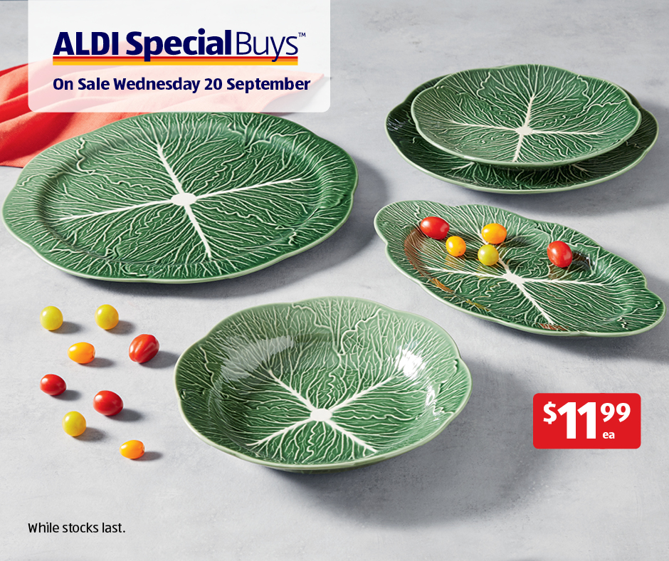 Looking to appease the vegetarian in your life? Set them at ease with the Cabbage Bowl or Platters, crafted from premium stoneware in assorted shapes and sizes. On sale this Wednesday 20 September, to.aldi.in/46bwdtH