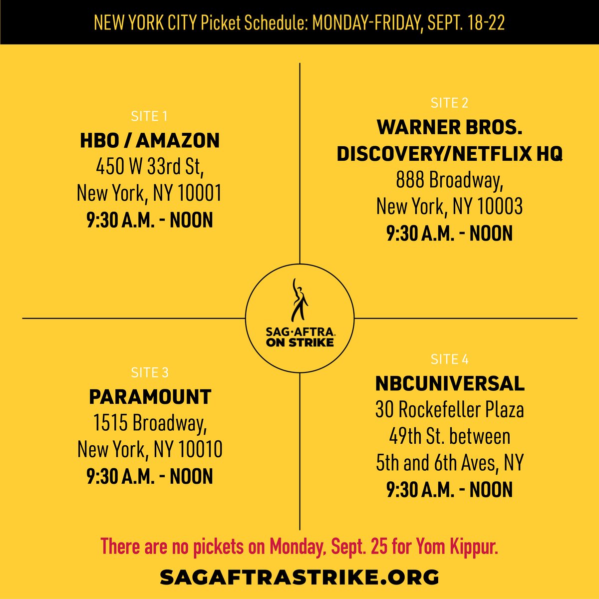 sagaftra's tweet photo. 🎬 Lights, camera, picket! Check out this week's picket schedule at https://t.co/EE6qPXDi3T and join us as we fight for a fair industry. 💼💡 https://t.co/CFvJlk3gbZ