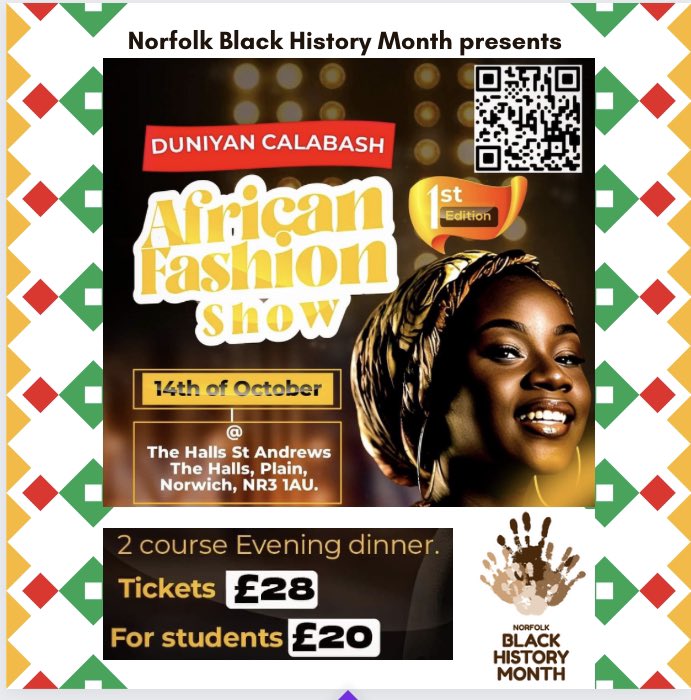 Norfolk Black History Month is hosting its first Supper Club. The theme is African Fashion; the food will be West African; and you will be entertained by local Black musicians. Everyone is welcome to celebrate #BlackHistoryMonth in style eventbrite.co.uk/e/nbhm-23-fash… <a href="/BhmUK/">Black History Month 2026</a>