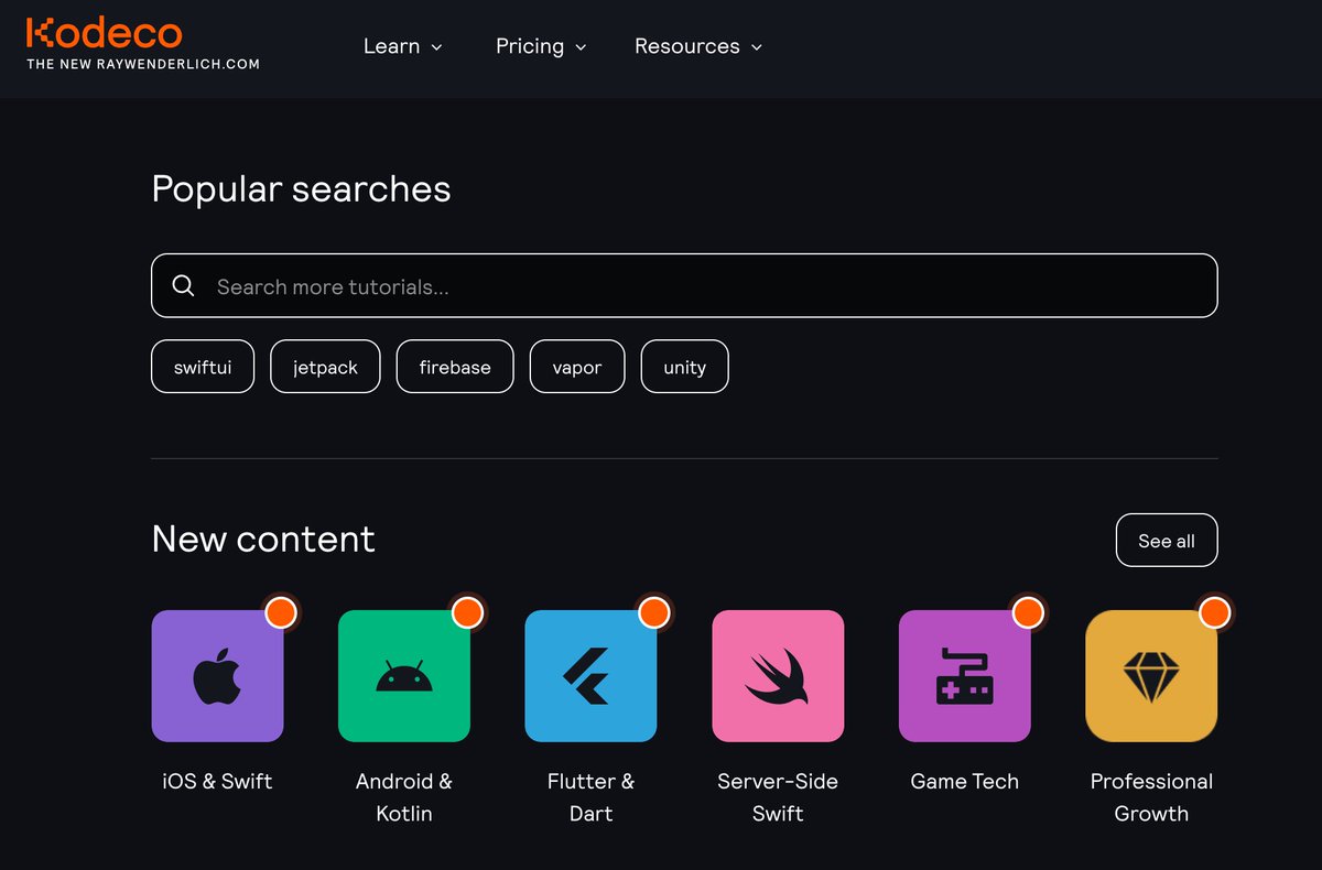 kakhandika's tweet image. [SHARING] 💡
Buat temen-temen yg pengen belajar mobile dev seperti android, ios, flutter ini ada resource komplet banget. 

Konten yg disajikan juga beragam:
- Artikel
- Video
- E-Book

Ada yg versi gratis dan ada juga yg berbayar
kodeco.com