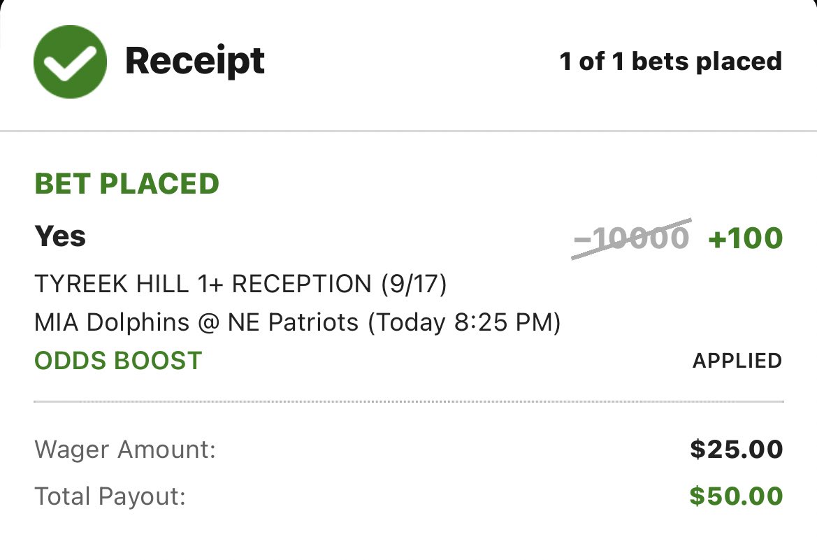 Make sure to use your tyreek hill odds boost! #NFL #FinsUp