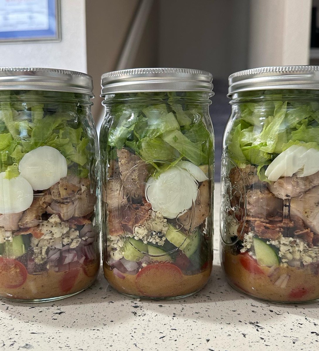 After40Fit's tweet photo. Lots of meal prepping today for the week. Spicy sausage &amp; rice (a Gordon Ramsey recipe)dinner today &amp; leftovers for the week; meatballs &amp; homemade sauce over smashed taters; bunless bacon, egg &amp; cheese “sandwiches”; Cobb mason jar salads. Have a great week everyone! https://t.co/wg0uZkPXAk