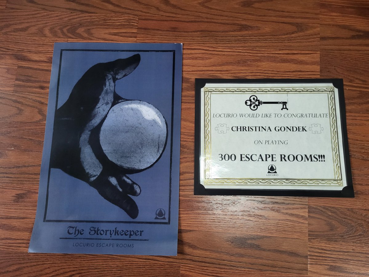 Thanks to @Locurio for making Christina's 300th escape room an INCREDIBLE experience. From the amazing Storykeeper game to the certificate and poster (pictured) and even more surprises I'll keep secret, thanks again for a special night.