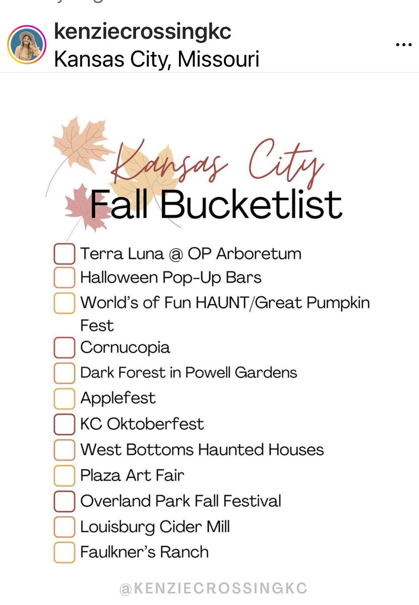 Great check list for this fall. Thanks @kenziecrossingkc