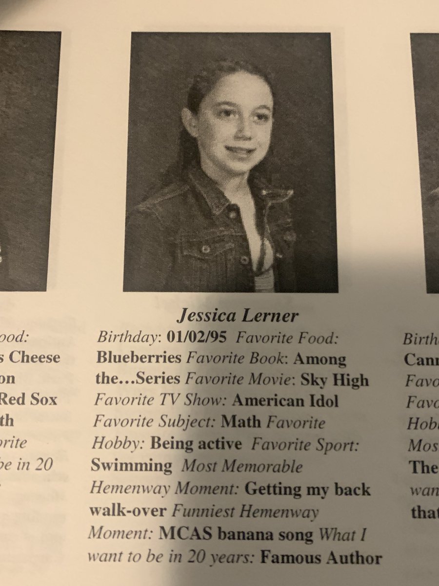 jesslerner's tweet photo. Looking through some old stuff and found my elementary school yearbook. Pretty sure I lied about some of this stuff -- I'm 95% sure #AmericanIdol was never my favorite TV series -- but I'm counting being a #journalist as achieving my goal of what I wanted to be in 20 years. https://t.co/1HiYkFEp0O