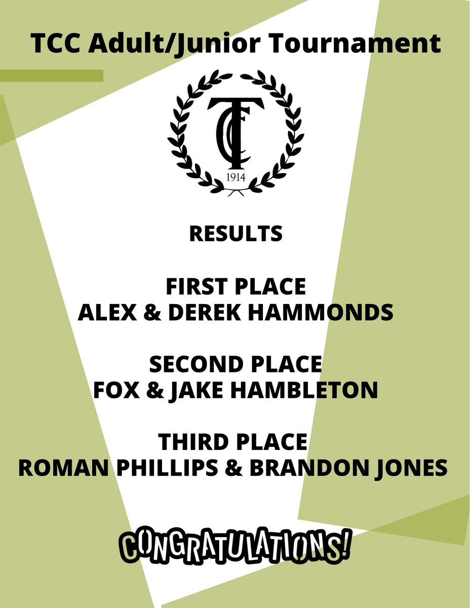 It’s always a great time when we have the adult/junior tournament. Congratulations!