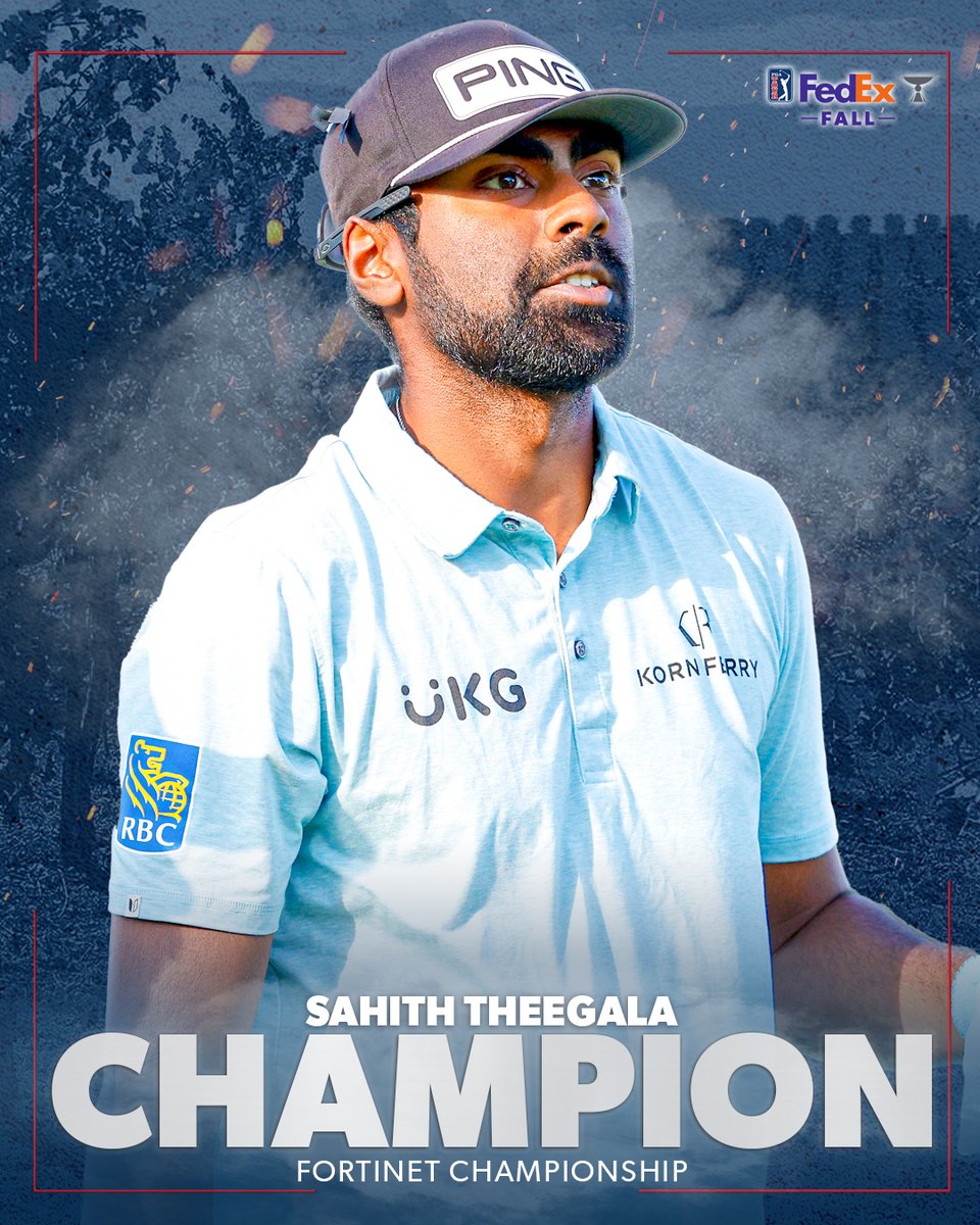 PGATOUR's tweet photo. The wait is over 🏆

@SRTheegala claims his first TOUR win @FortinetChamp! https://t.co/P7MmOFaVXe