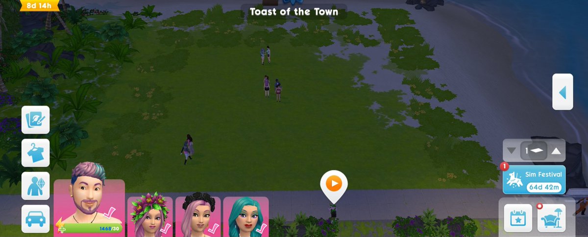 Lora4675's tweet photo. The Sunset Jetty bug steals everything from your lot. As you can see I built a house there. The game updated &amp; suddenly  homeless Sims are wandering my lot. Note there is no longer a house icon after the update. This theft is not ok! 
#TheSimsMobile @SimGuruPedro @TheSimsMobile https://t.co/pXXHXlD333