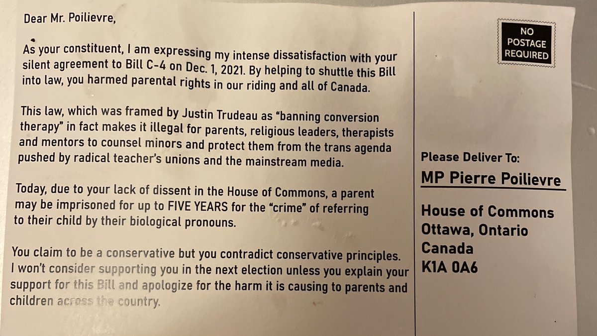 treeggleton's tweet photo. Since when do my tax dollars go to spreading anonymous hate to my door? @PierrePoilievre @canadapostcorp @CBCOttawa https://t.co/iE55yORKGE