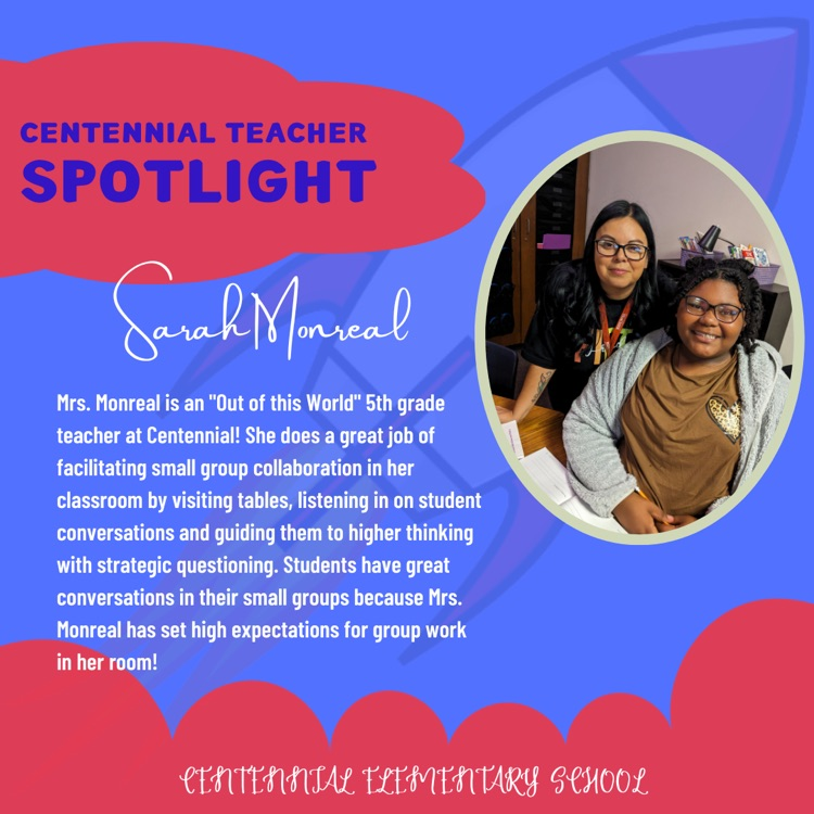 CentennialLISD's tweet photo. Ms. Monreal teaches 5th grade RLA and Social Studies. We are excited to feature her in our staff spotlight! We are so grateful for her! https://t.co/CYvX0nvOgU