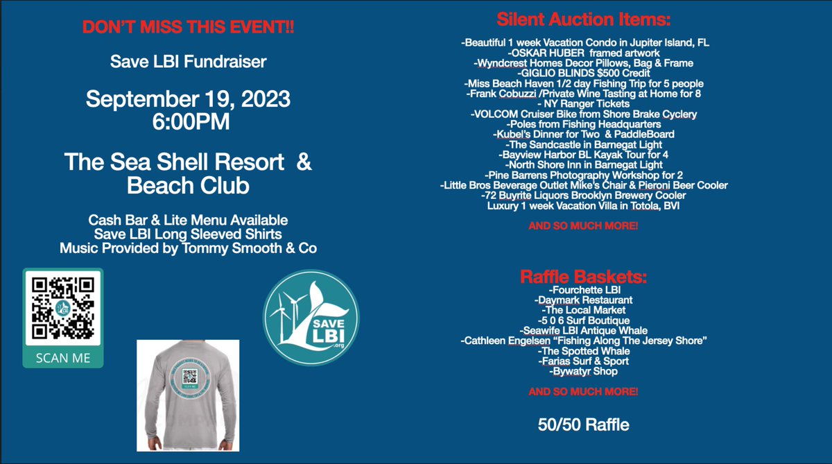 Don't miss #SaveLBI Fundraising Event on September 19th at 6 PM at the Sea Shell Resort &amp; Beach Club! Silent auction and raffle. See more details here!