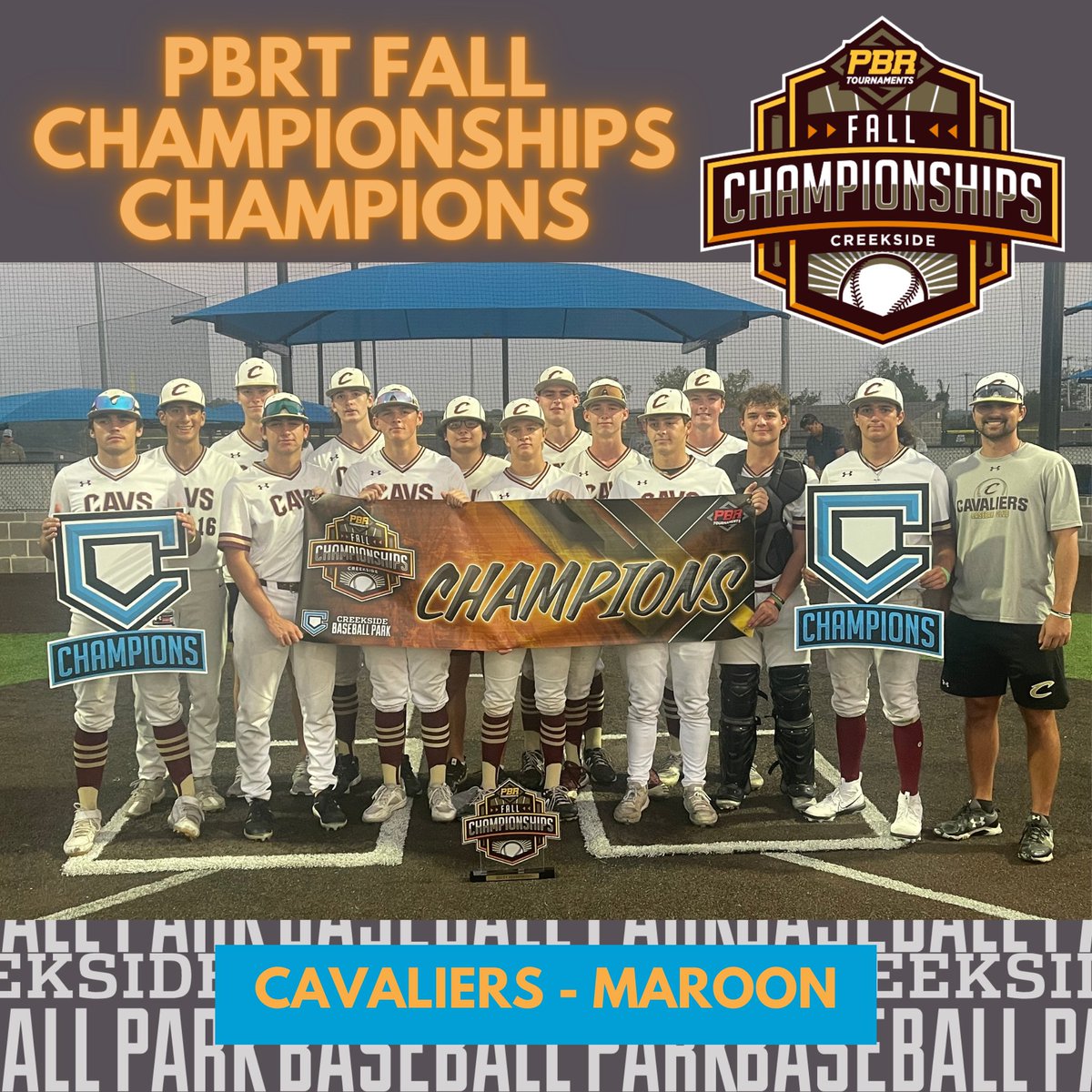 🏆UPPERCLASS PBRT CREEKSIDE FALL CHAMPIONSHIPS CHAMPIONS🎉

Congratulations to <a href="/CavClubBaseball/">Cavalier Baseball Club</a> - maroon on winning the Upperclass division of the PBRT Creekside Fall Championships!! The pitching staff propelled this group, allowing 5 runs in 5 games!

#WhyPlayAnywhereElse