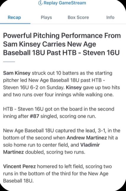 SamKinsey20's tweet image. It’s a typo it was a 18u team but here is today pitching