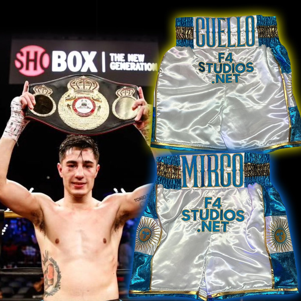 F4STUDIOS1's tweet photo. Custom Outfit for Mirco Cuello @cuello_mirco #F4STUDIOS #customboxingoutfits #boxingoutfits #boxingoutfit #boxingkit #customboxingkits #boxinguniforms #boxingtrunks #boxingshorts #boxinggear #customboxinguniforms #ringattire #mircocuello #showtimeboxing #showtimeboxing🥊 https://t.co/b51hFRFYrl