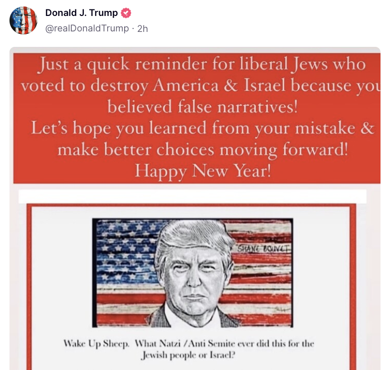 Wow.

Donald Trump just attacked and threatened "liberal Jews" on his social media app.

Trump said the Jews voted to "destroy America and Israel."

This is full-on Nazi stuff.