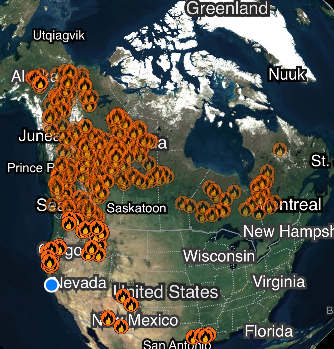 The 2023 Canadian wildfire season has been unprecedented: - 5% of Canada's forest area burned - 43 million acres of forest scorched, greater than the size of Florida - 3x more carbon produced than previous record wildfire year - 2.5x more acres burned than previous record year