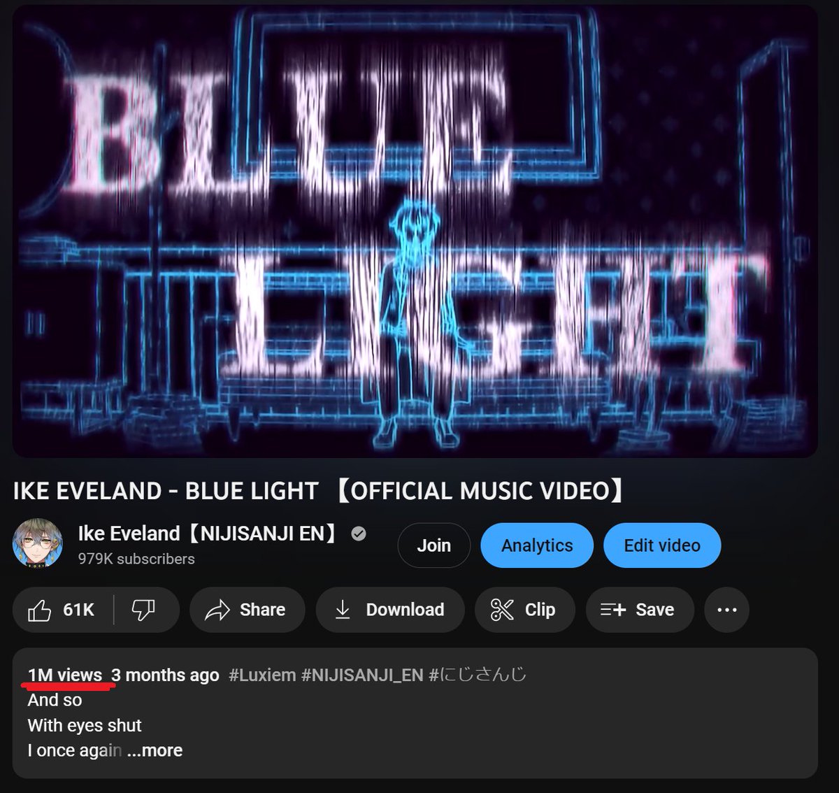 Ahhhh thank you all so much for 1 million views on Blue Light!! It's unbelievable that a song I made has been seen by so many people.. I'm so happy! 🥹
