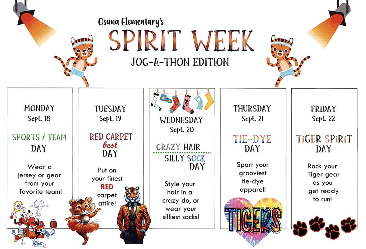 Our Tigers are gearing up for our annual Jog-a-thon this coming Friday. We will kick off our week with lots of spirit! Remember to wear your favorite sports or team’s gear tomorrow! 🧡🐅 #GoTigers <a href="/ABQschools/">Albuquerque Public Schools</a> <a href="/APS_Elementary/">APS Elementary Schools</a>