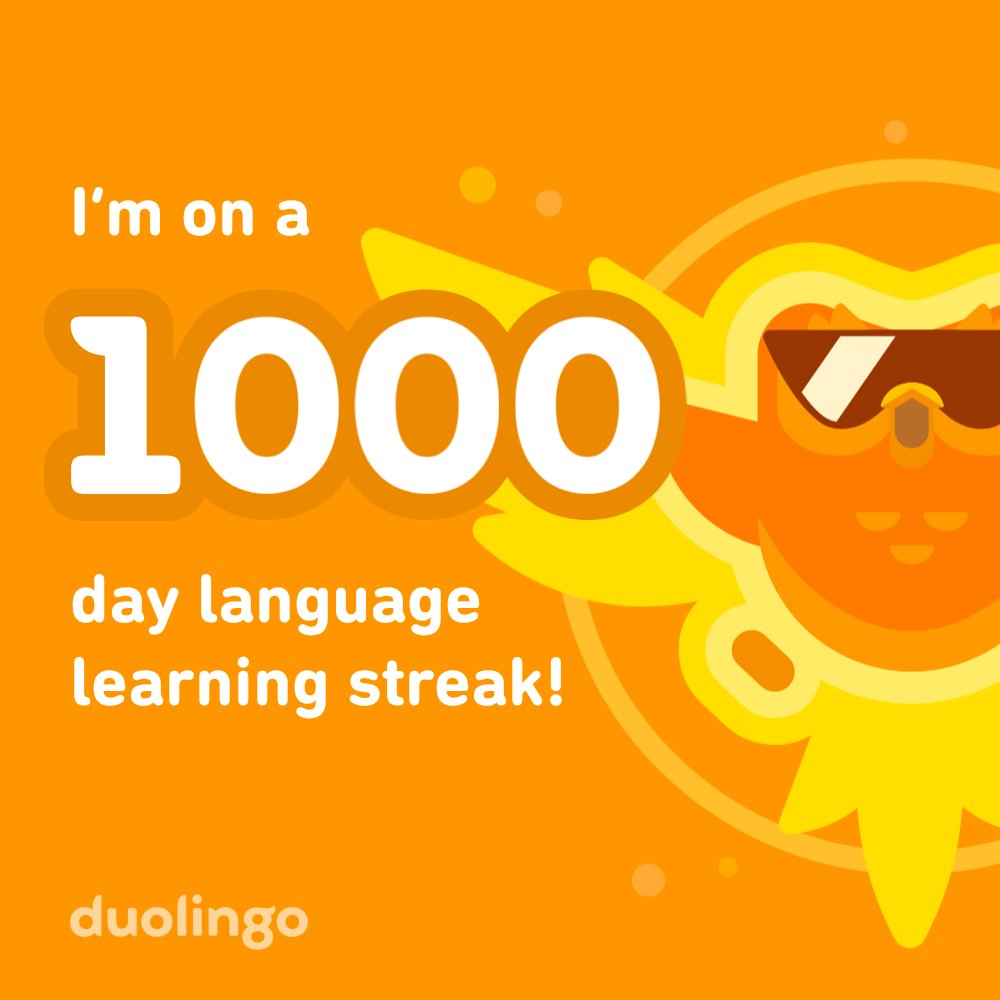 1000 days and counting! ... I still can't speak it (Arabic) well since I've not been talking to native speakers, but hopefully I'll get there😄 Learn a language with me for free! Duolingo is fun, and proven to work. Here’s my invite link: invite.duolingo.com/BDHTZTB5CWWKTS…