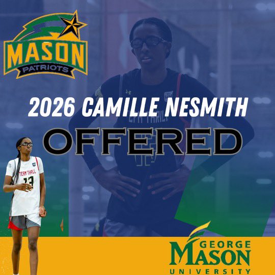 Camille (@camille_nesmith) on Twitter photo After a great conversation with Coach <a href="/CoachVBL/">Vanessa Blair-Lewis</a> , I’m proud to announce I have received an offer from George Mason University. Thank you <a href="/MasonWBB/">George Mason Women’s Basketball</a> <a href="/TeamThrill_Gbb/">TeamThrill_Girls</a> After a great conversation with Coach <a href="/CoachVBL/">Vanessa Blair-Lewis</a> , I’m proud to announce I have received an offer from George Mason University. Thank you <a href="/MasonWBB/">George Mason Women’s Basketball</a> <a href="/TeamThrill_Gbb/">TeamThrill_Girls</a>