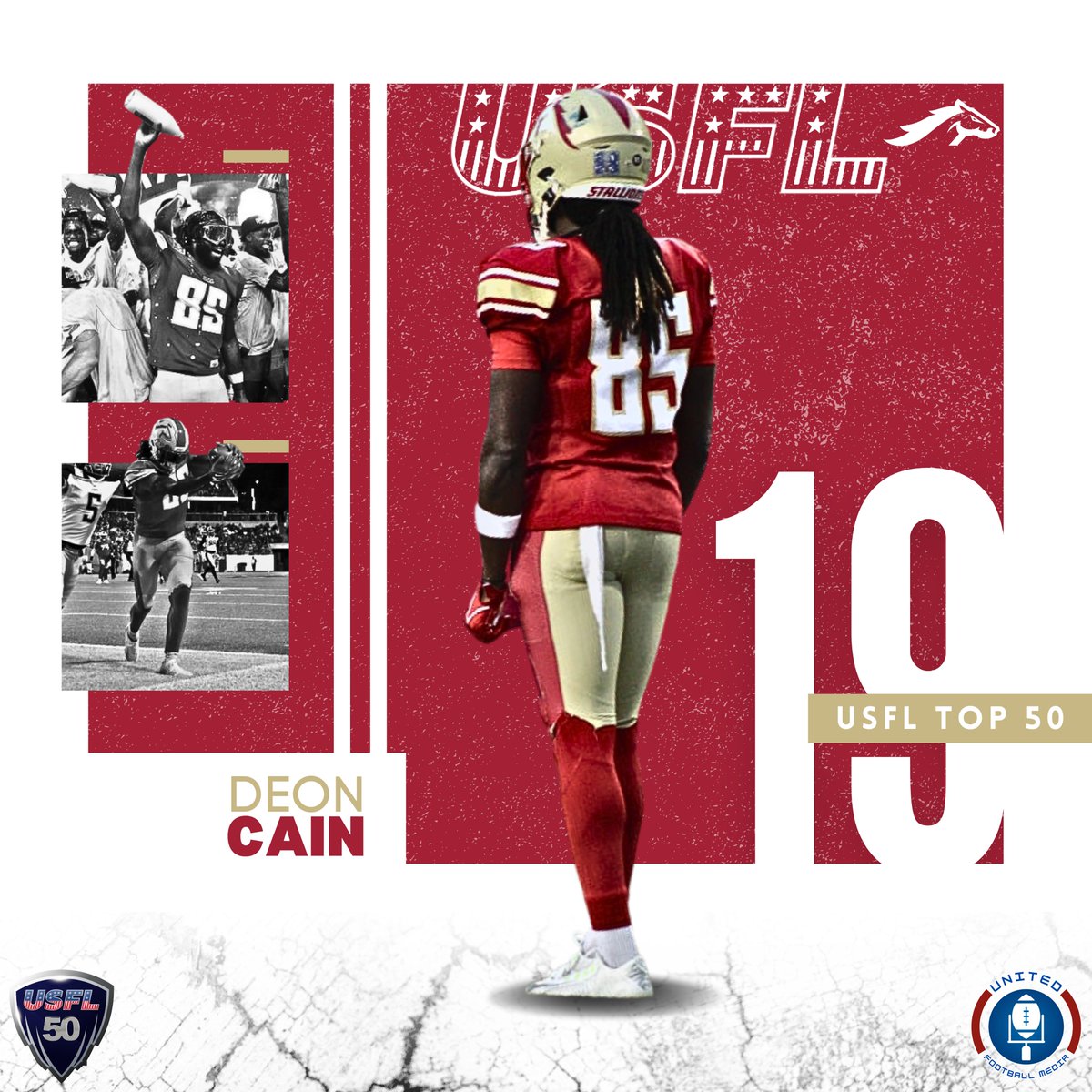 ScoutUSFL's tweet photo. At #19 of the #USFL50 we have @cainera1!

Most notable for his hat-trick in the championship, Neon Deon was one of the most electric players the champs had to use the whole season, including multiple KR TDs.

#UFM https://t.co/6kLUKpkWG6