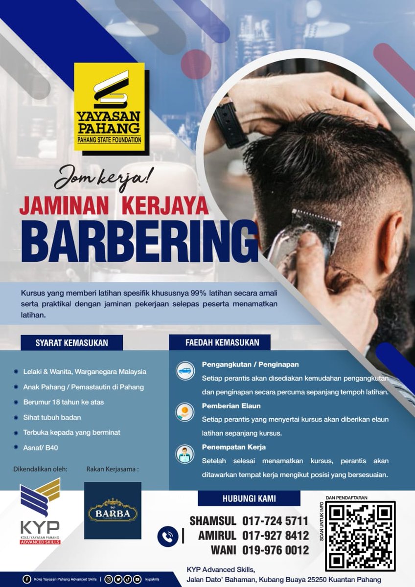 YayasanPahang's tweet photo. Kerajaan Negeri Pahang melalui Yayasan Pahang dengan kerjasama KYP Advanced Skills (KYPAS) menawarkan Program Jaminan Kerjaya secara π£ππ₯ππ¨π π kepada belia & beliawanis di negeri Pahang. Program ini mendapat tajaan penuh dari π¬ππ¬ππ¦ππ‘ π£ππππ‘π
#yayasanpahang #kypas https://t.co/Wh6cvTiUl1