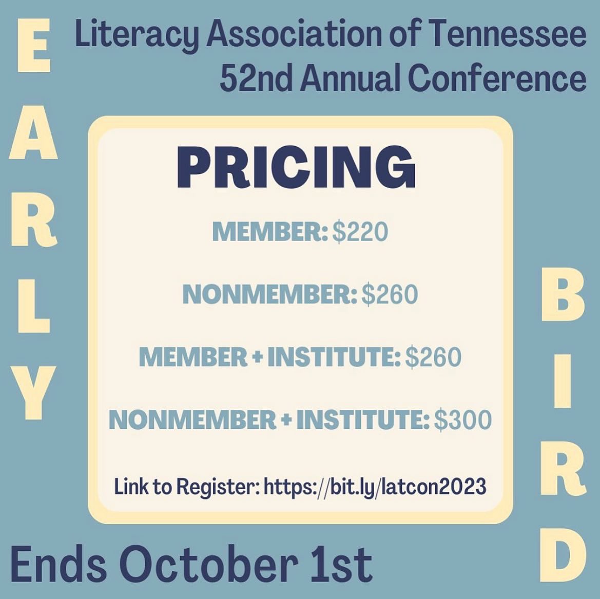 MCLA_Chapter's tweet image. Early bird registration extended! Don’t miss out on this opportunity 🦋

#tnreads #MCLA #LAT #latcon2023 #ILA