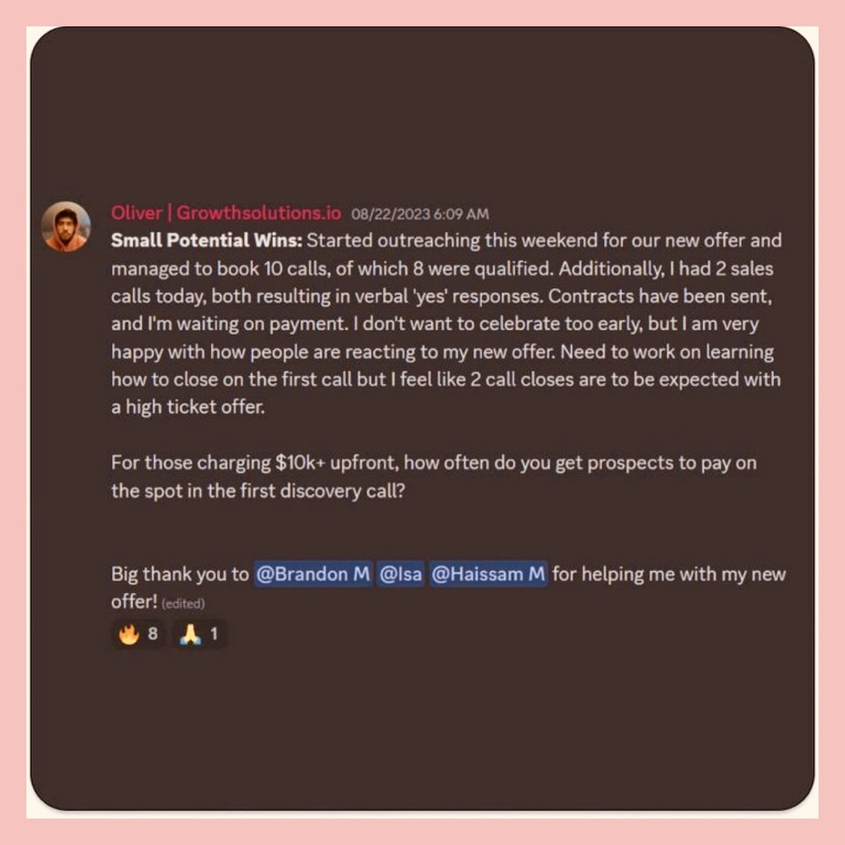 Mika_M01's tweet photo. 10 new calls booked and two deal closed as soon as Oliver switched to a high-ticket offer! 📷 https://t.co/mxXT4EqphD