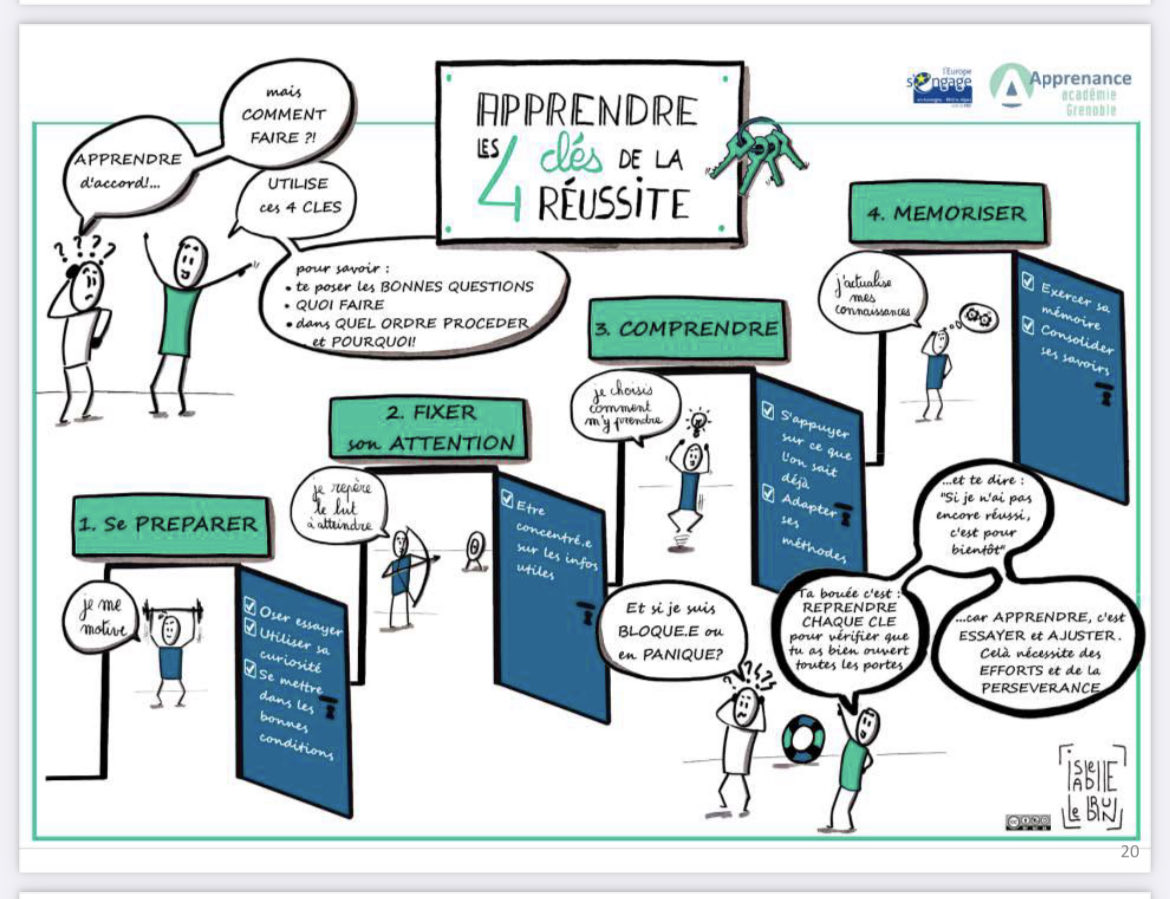 Pépite ❤️

Ce livret illustré  propose des fiches-outils organisées autour des 4 clés de réussite pour apprendre ⭐️

Mes préférées : la fiche d’observables pour identifier les points d’appui et obstacles des élèves et la fiche «cocotte  SOS méthode» tribu.phm.education.gouv.fr/toutatice-port…
