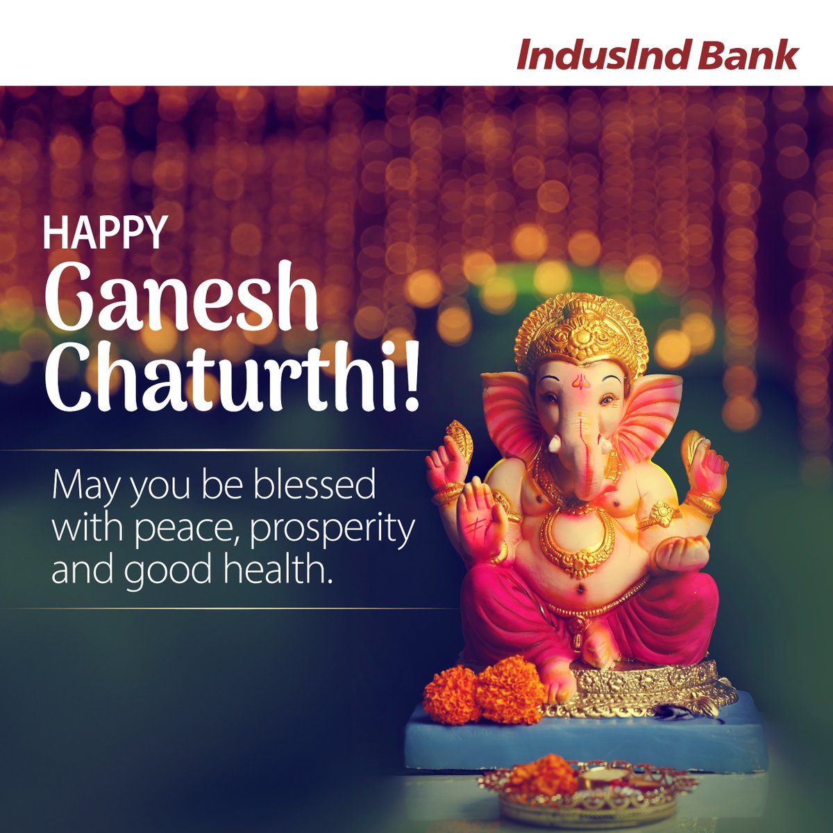 MyIndusIndBank's tweet photo. IndusInd Bank wishes you a very Happy Ganesh Chaturthi. May Lord Ganesha bless you with good health and success.

#GaneshChaturthi #LordGanesha #GanpatiBappa #Moreya #Modak #Festival https://t.co/2b1Y25Y0tv