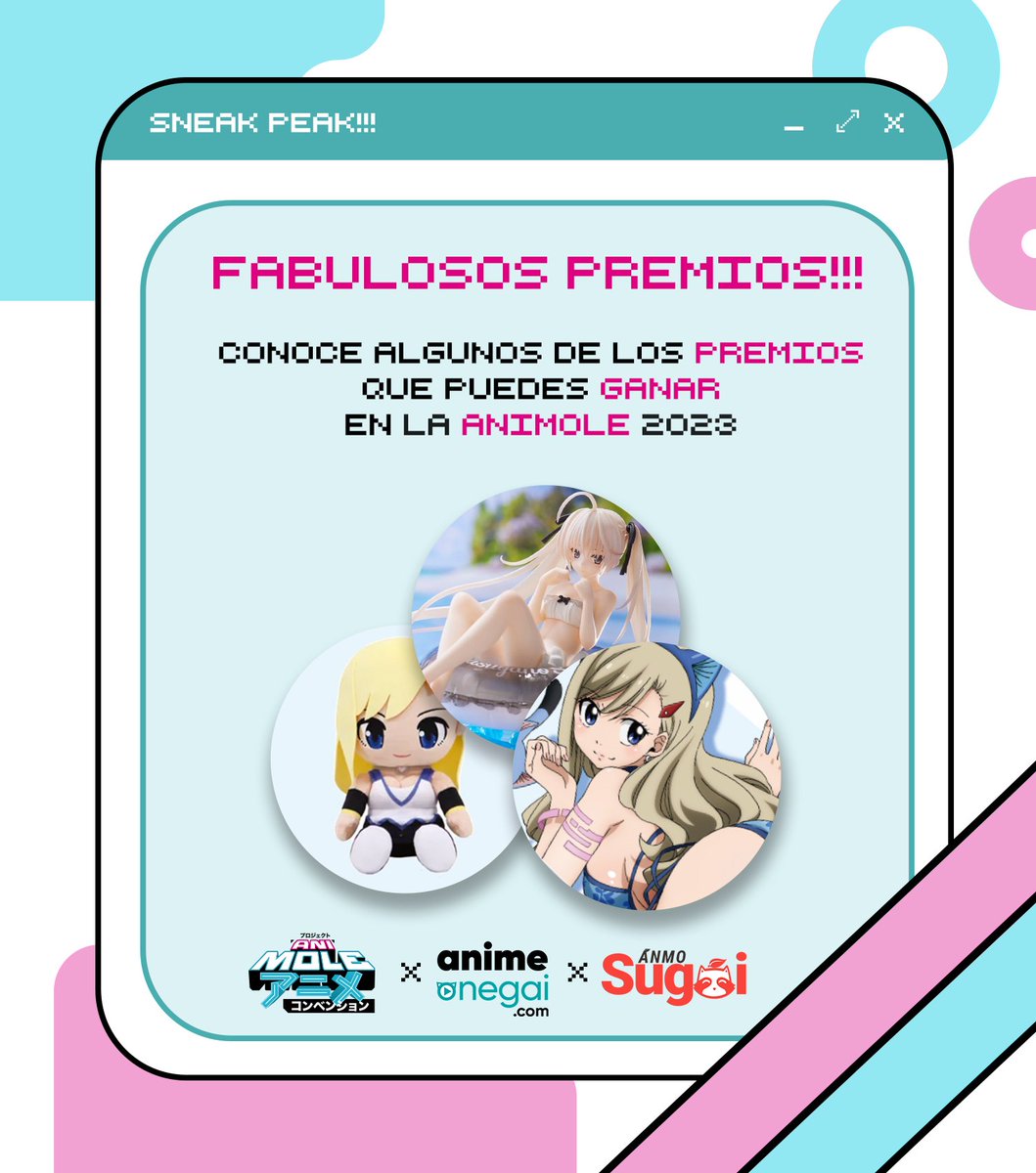 ¡Fabulosos Premios! 🎁

Un vistazo de algunos premios que podrás conseguir este 29, 30 de septiembre y 1 de octubre en #AniMole

Mantente al pendiente de @Anime_Onegai @lamolemx  y ANMO Sugoi para conocer las dinámicas.

#LaMoleConvention