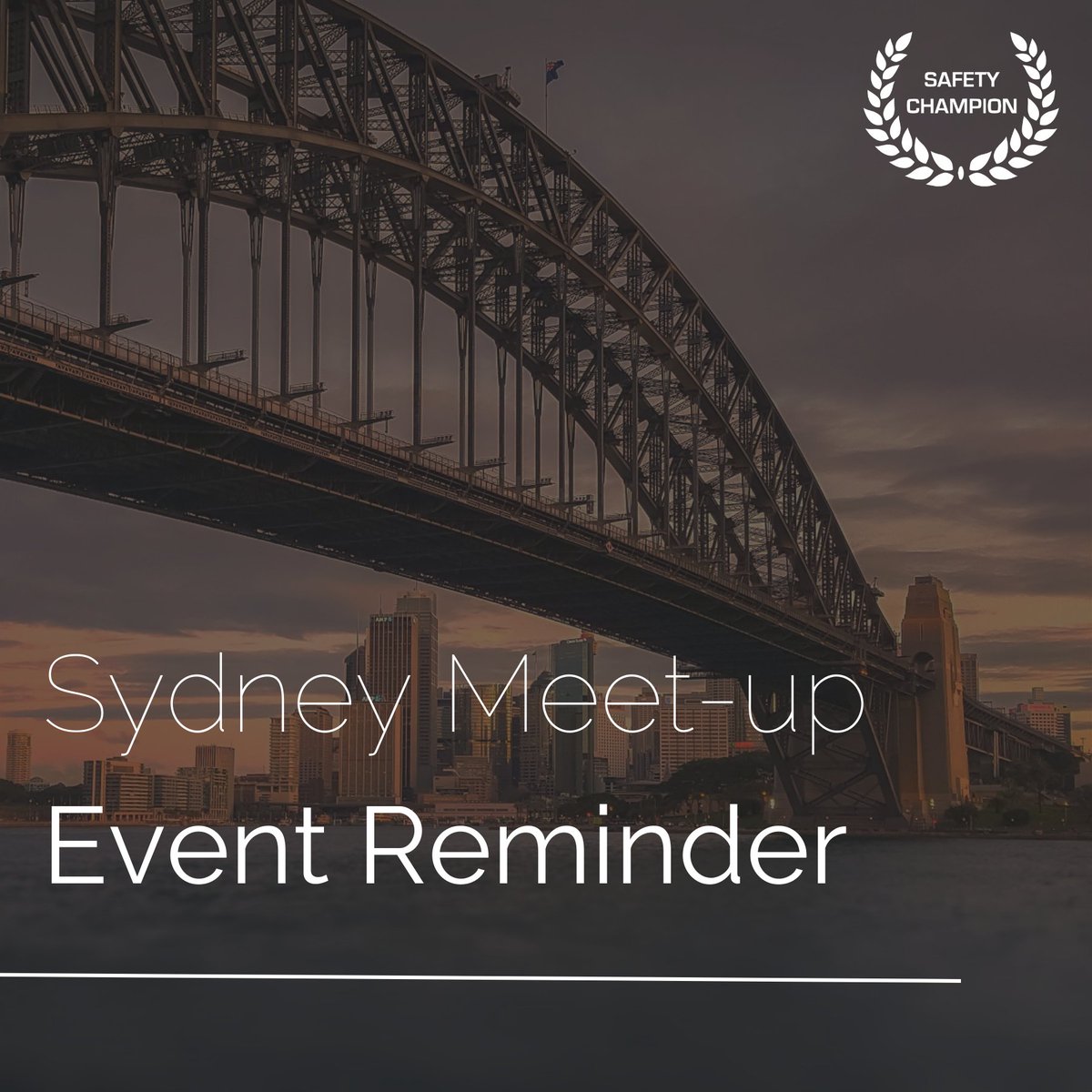 Don't miss our Sydney meet-up! 

Date: Wednesday, September 20th
Time: 6:00 pm - 8:00 pm
Location: Hotel Harry, Surry Hills, Sydney

To get your free ticket click the following link: eventbrite.com/e/safety-champ…

It’s gearing up to be a great night - we’ll see you there!