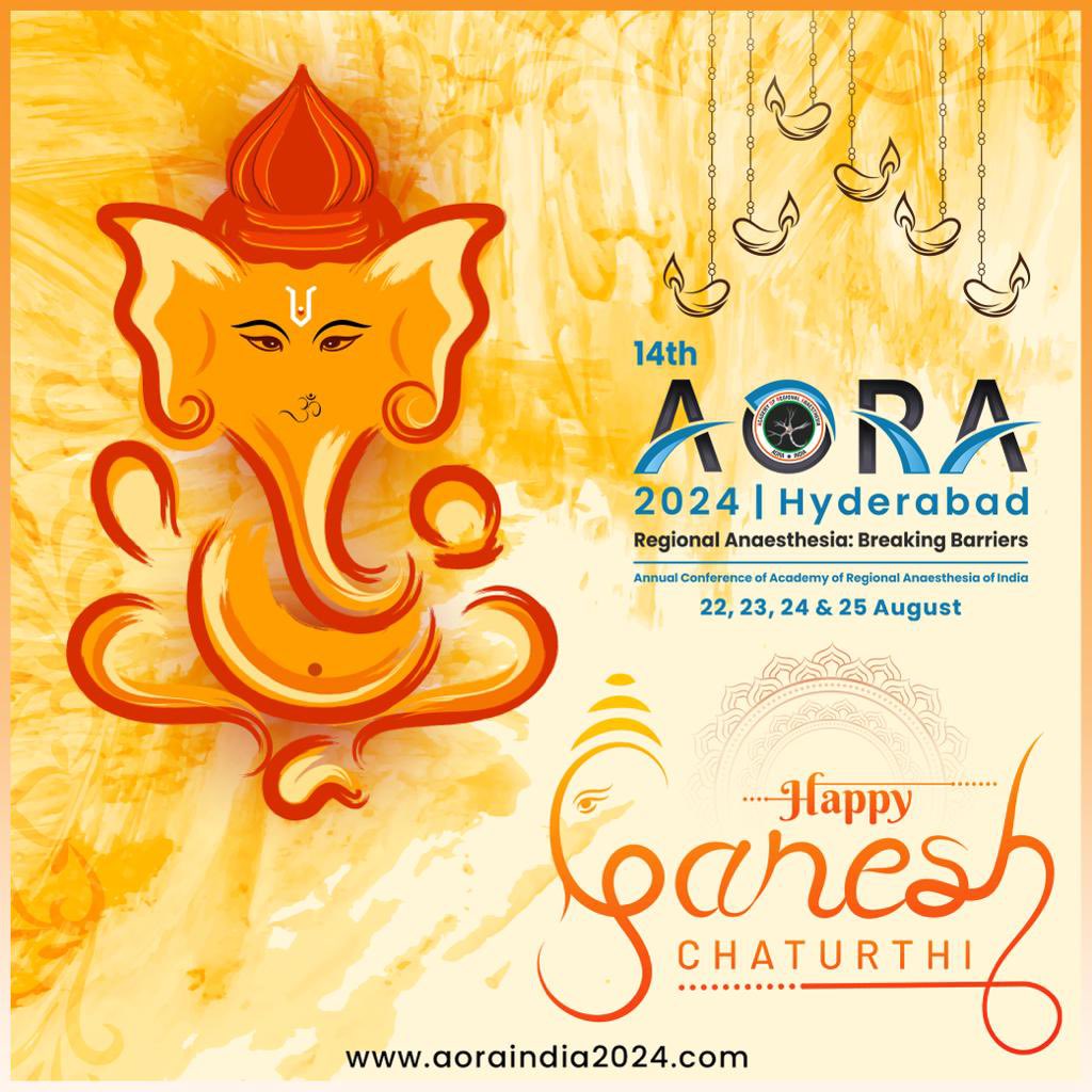 Happy #ganesha chatutrhi (festival) to ALL #regionalanesthesia #pain #pocus &amp; #anesthesia colleagues <a href="/AoraIndia/">AORA India</a> 
See you at #AORA24 in 🇮🇳
<a href="/TVSGopal1/">T V S Gopal</a> <a href="/tsmurali/">Murali Thondebhavi</a> <a href="/vrushali_ponde/">Vrushali Ponde</a> <a href="/Archana_Areti/">archana areti</a> <a href="/DrRiteshRoy1/">Prof Dr Ritesh Roy</a> <a href="/kajal_pgi/">Kajal</a> <a href="/DebeshBhoi/">Professor Dr Debesh Bhoi,MBBS,MD,MNAMS,</a> <a href="/DrDiveshArora/">Divesh Arora</a> <a href="/pritanand/">Dr Prit Anand Singh</a> <a href="/ISANHQ/">INDIAN SOCIETY OF ANAESTHESIOLOGISTS</a>  #VinayakaChavithi
